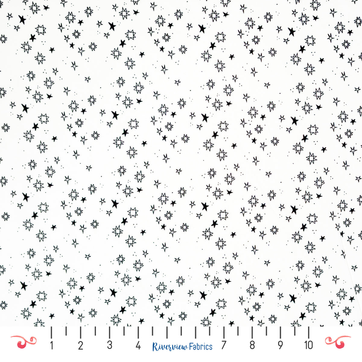 Quilty Stars Fabric By the Yard, White/Black
