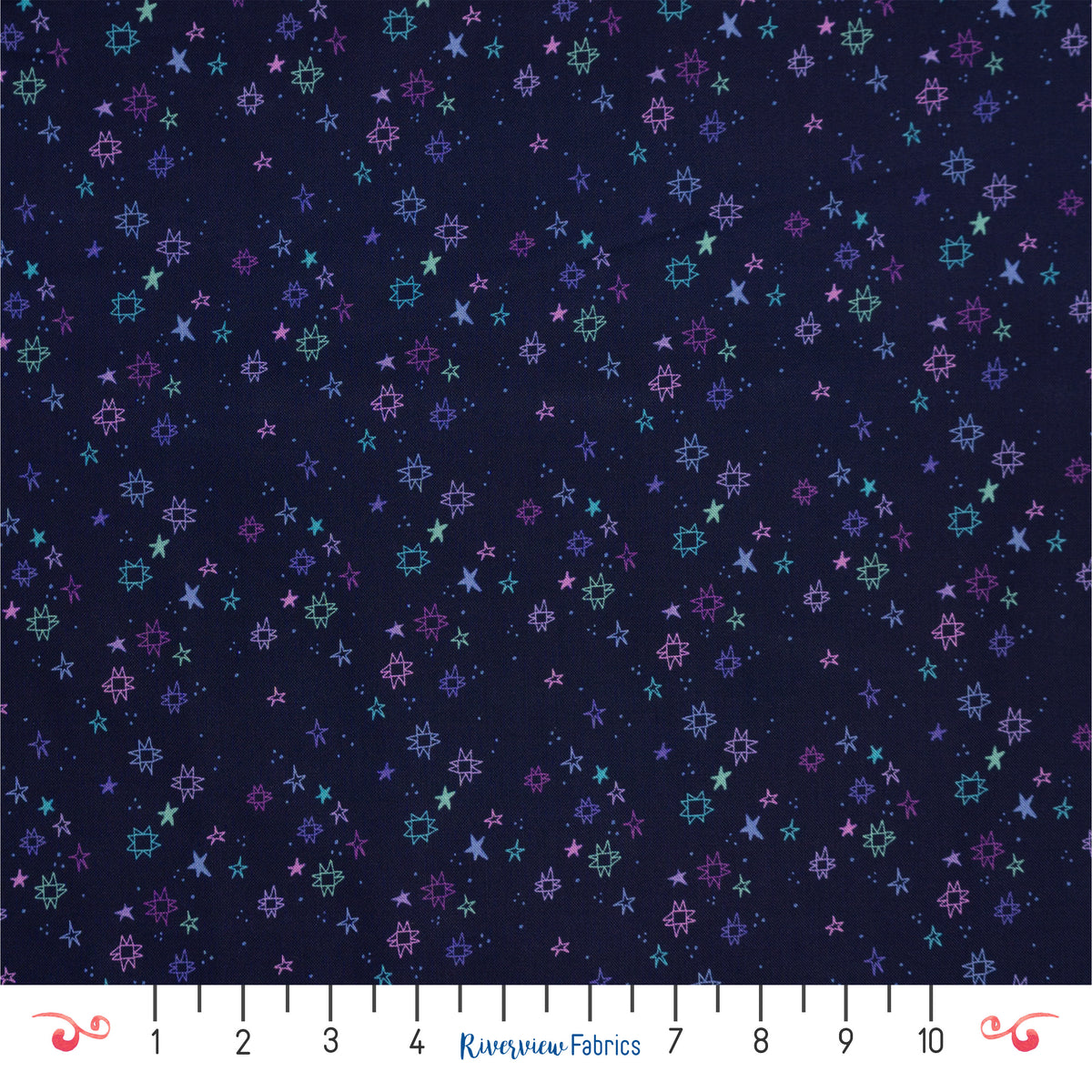 Quilty Stars Fabric By the Yard, Navy Blue/Purple/Teal