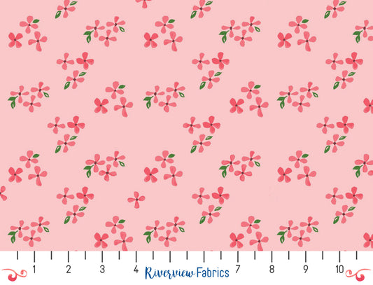Pink Flowers Double Gauze Fabric by the Half Yard