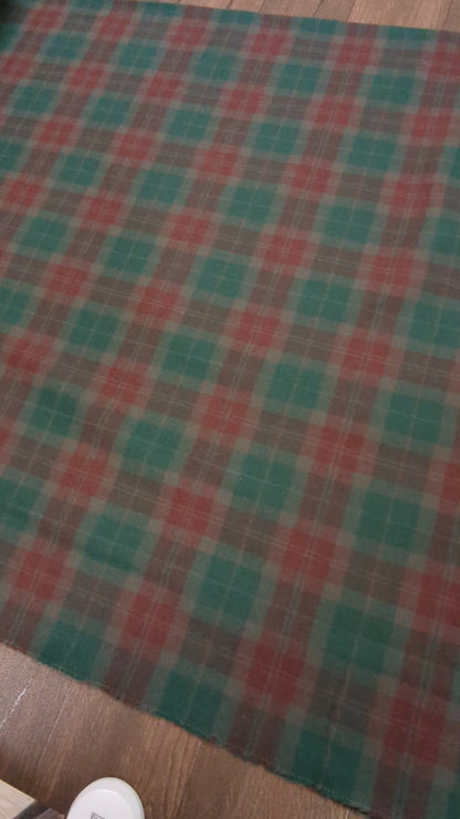 Tartan Plaid Wool Blend Fabric by the Half Yard, Green and Dusty Rose