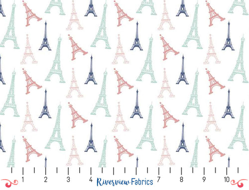 Saturday in Paris - Towers - White | Riley Blake | Quilting Cotton | Fabric By the Yard