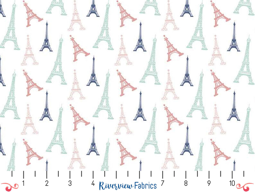 Saturday in Paris - Towers - White | Riley Blake | Quilting Cotton | Fabric By the Yard
